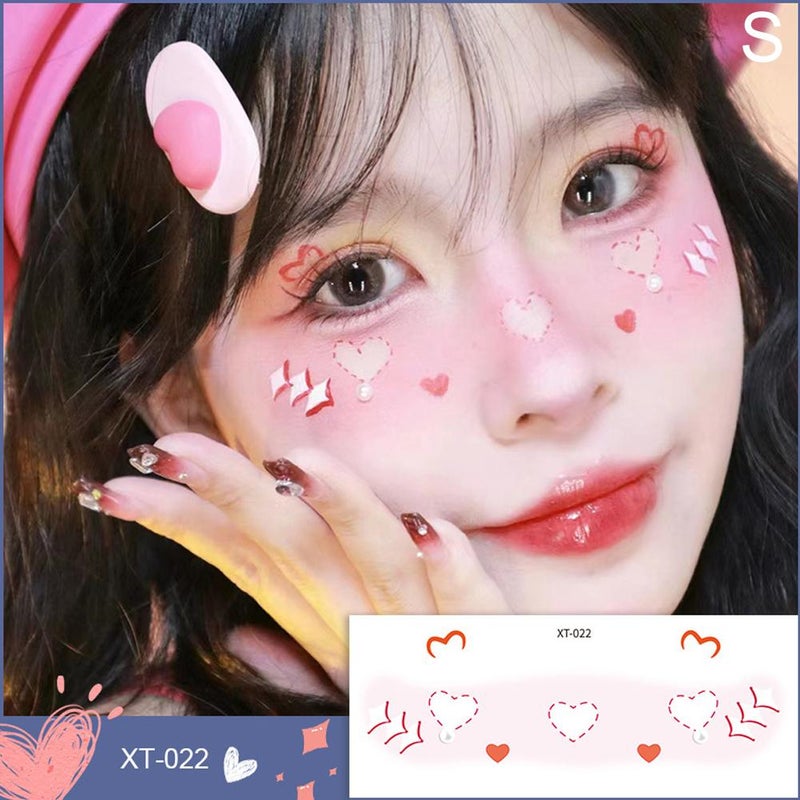 Cute and sweet girl makeup face stickers, star and heart blush, photo support eye and face painting tattoo stickers